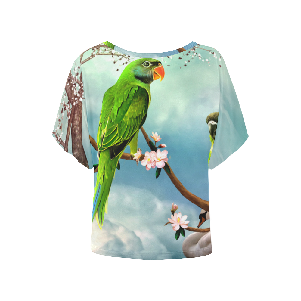 Funny cute parrots Women's Batwing-Sleeved Blouse T shirt (Model T44)