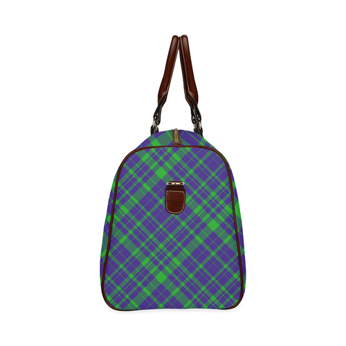 Diagonal Green & Purple Plaid Modern Style Waterproof Travel Bag/Large (Model 1639)