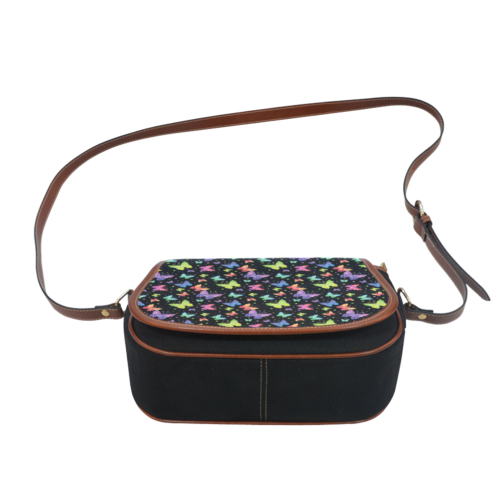 Colorful Butterflies Black Edition Saddle Bag/Small (Model 1649)(Flap Customization)