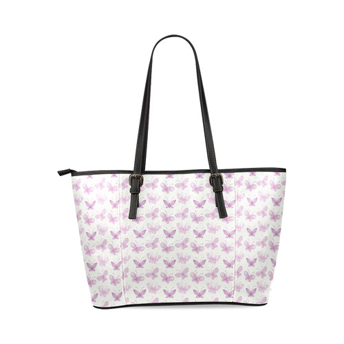 Fantastic Pink Butterflies Leather Tote Bag/Large (Model 1640)