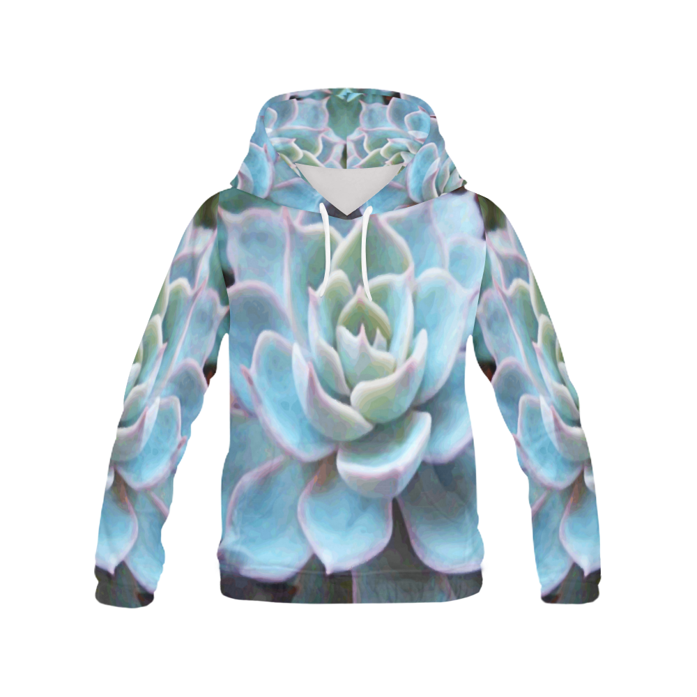 Watercolor Peacock Succulentt Painting All Over Print Hoodie for Women (USA Size) (Model H13)
