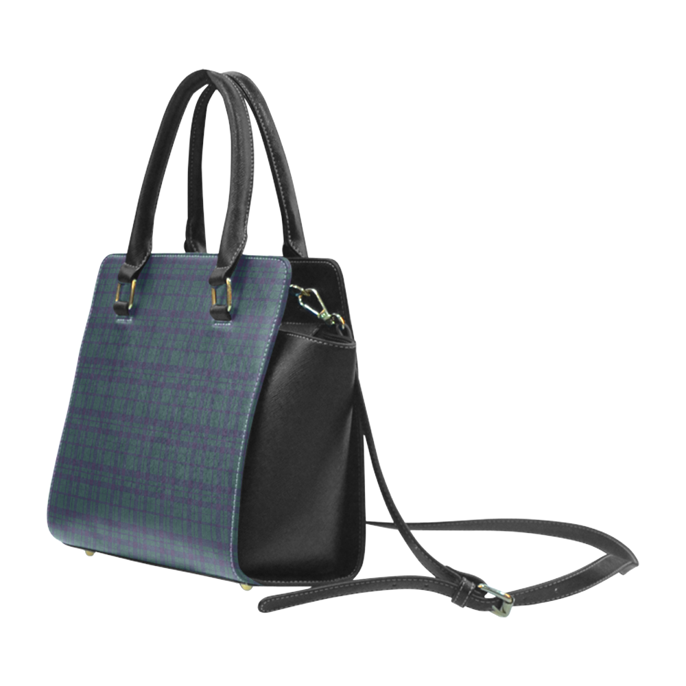 Green Plaid Rock Style Rivet Shoulder Handbag (Model 1645)