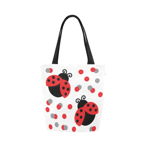 Cute Ladybug Pattern Red Black Canvas Tote Bag (Model 1657)