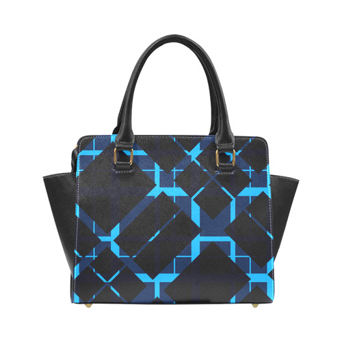 Diagonal Blue & Black Plaid Hipster Style Rivet Shoulder Handbag (Model 1645)