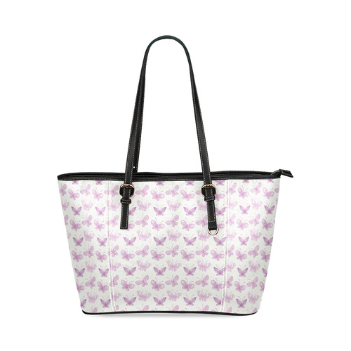 Fantastic Pink Butterflies Leather Tote Bag/Large (Model 1640)