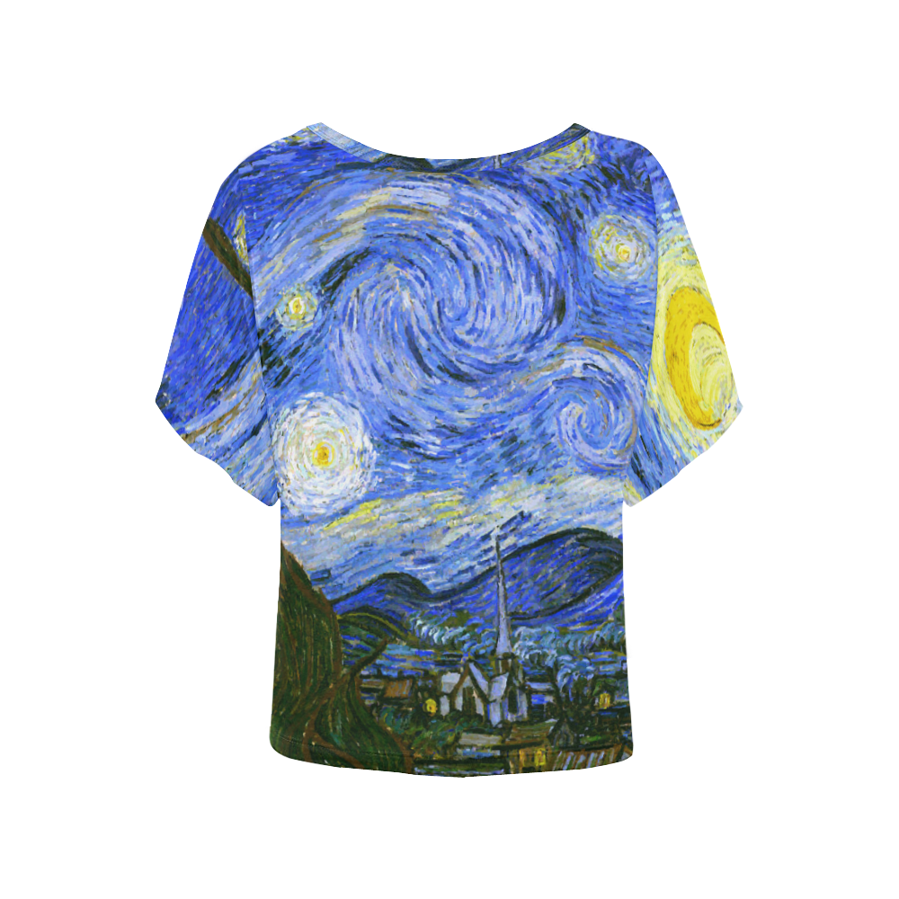 Van Gogh Starry Night Women's Batwing-Sleeved Blouse T shirt (Model T44)