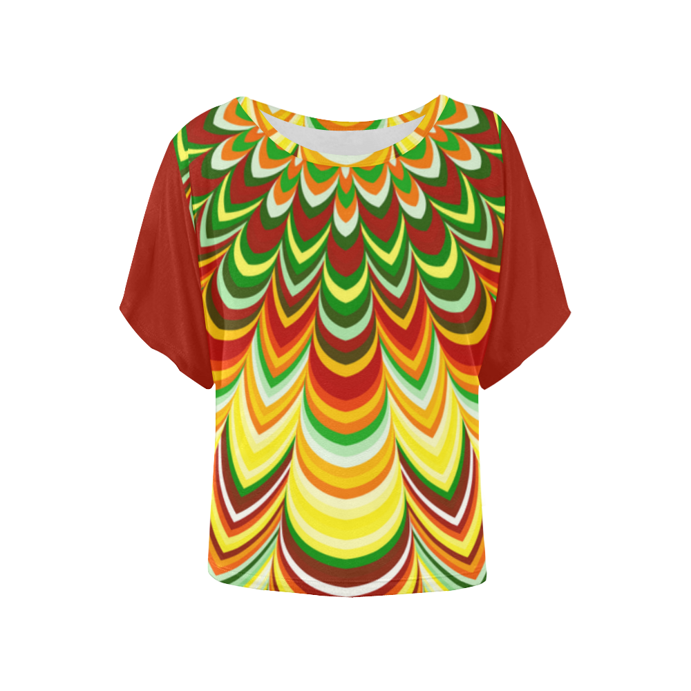 Colorful striped pattern Dark Red Sleeves Version Women's Batwing-Sleeved Blouse T shirt (Model T44)
