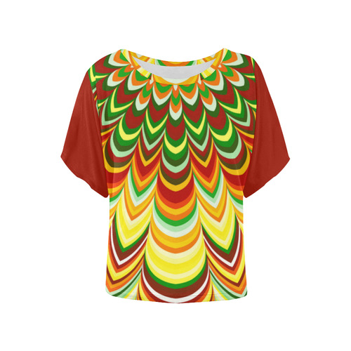 Colorful striped pattern Dark Red Sleeves Version Women's Batwing-Sleeved Blouse T shirt (Model T44)