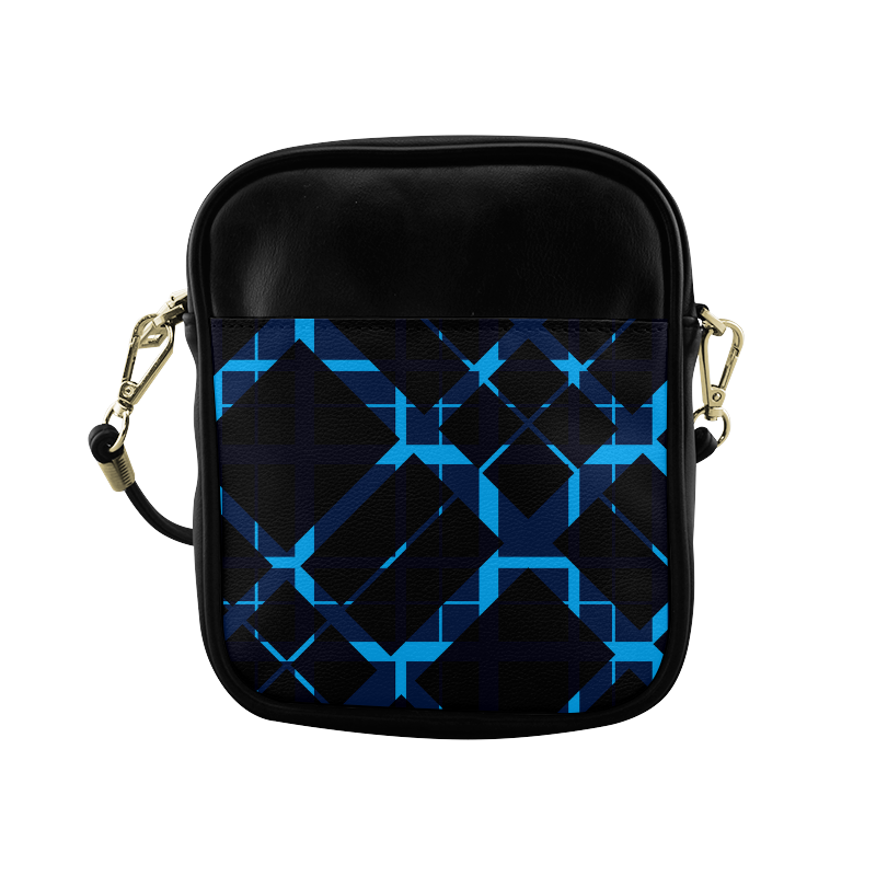 Diagonal Blue & Black Plaid Modern Style Sling Bag (Model 1627)
