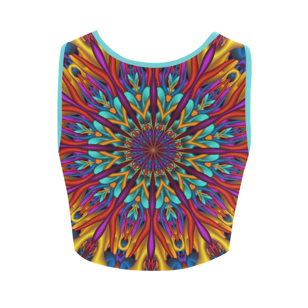 Amazing colors fractal mandala Cyan Edging Version Women's Crop Top (Model T42)