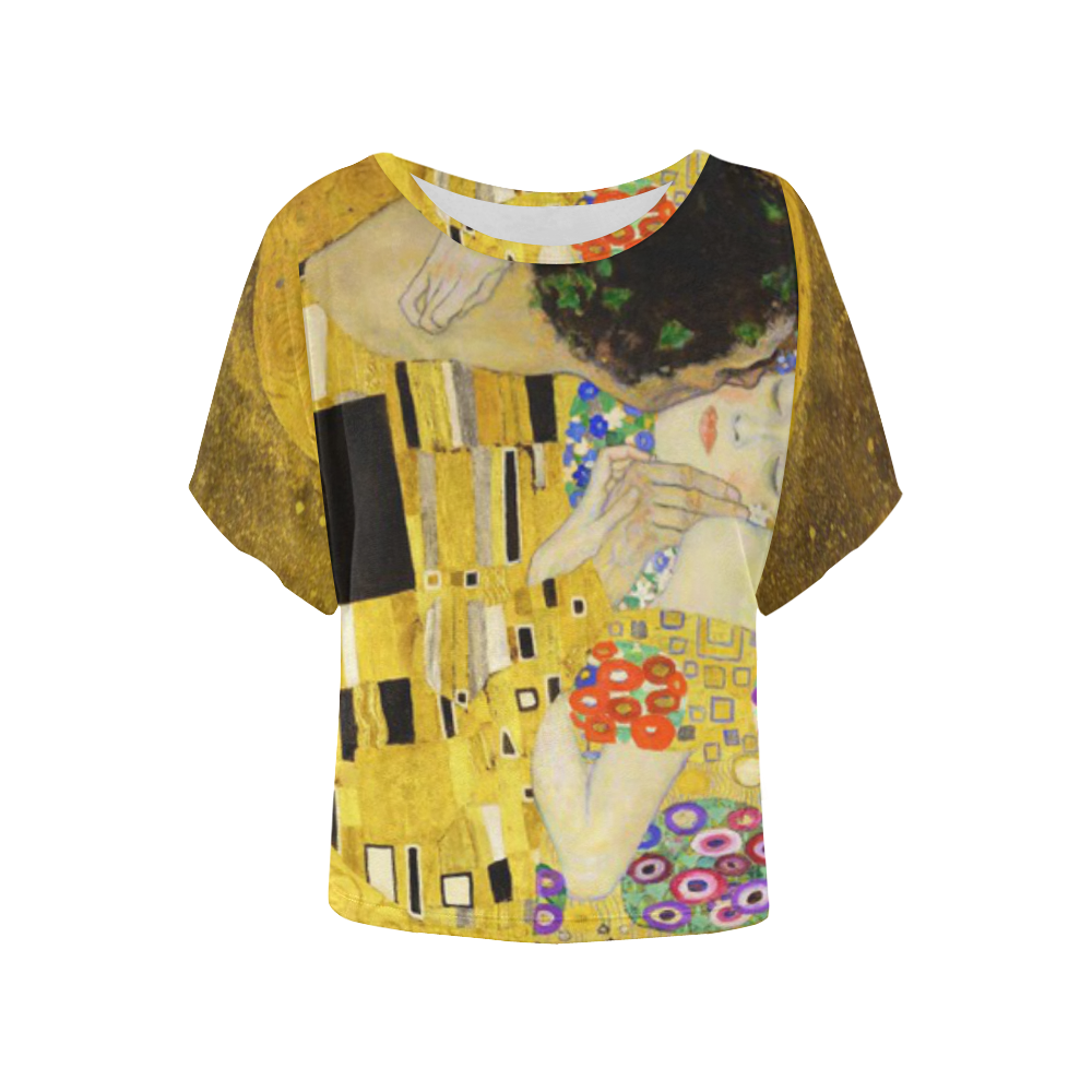 The Kiss Gustav Klimt Fine Art Women's Batwing-Sleeved Blouse T shirt (Model T44)