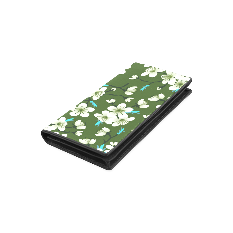 Green Flowers Women's Leather Wallet (Model 1611)