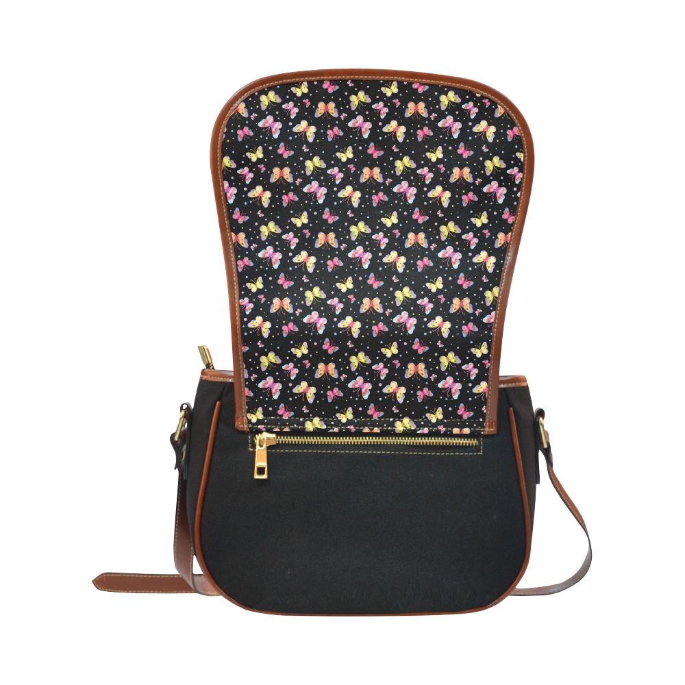 Watercolor Butterflies Black Edition Saddle Bag/Small (Model 1649)(Flap Customization)
