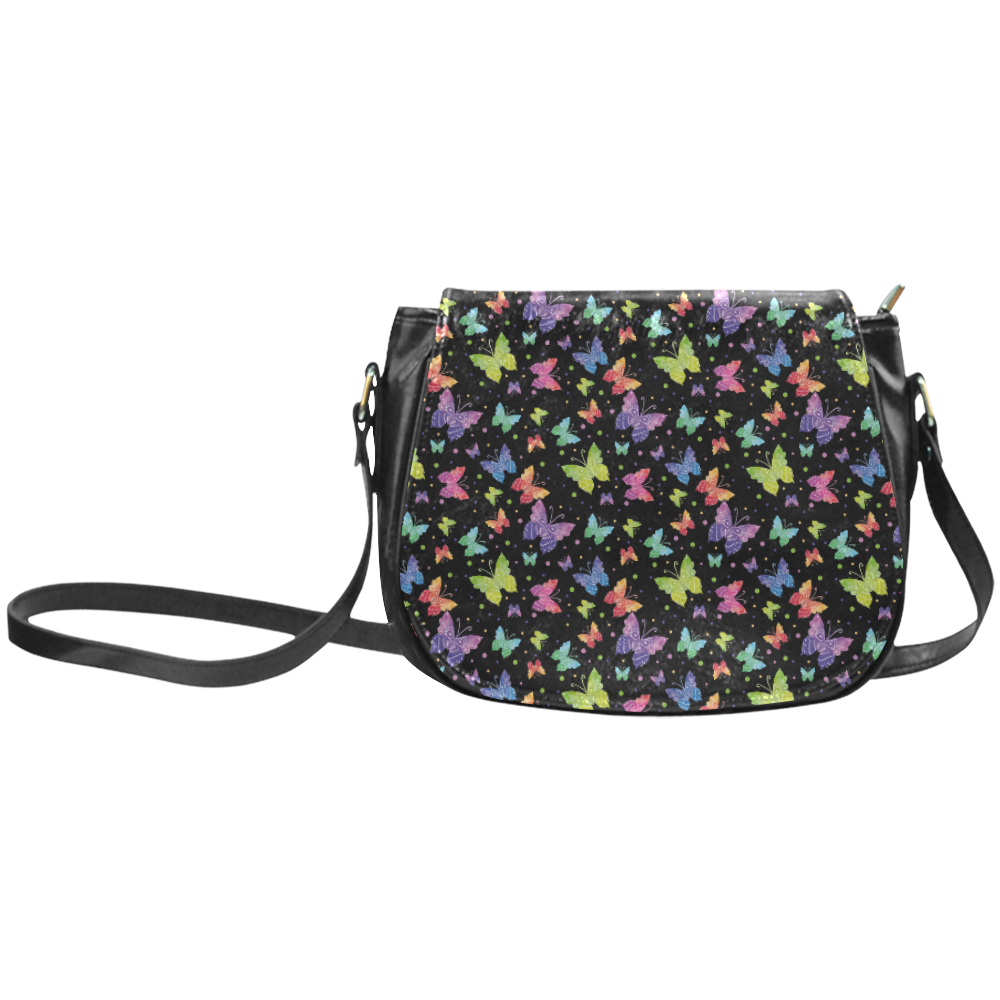 Colorful Butterflies Black Edition Classic Saddle Bag/Small (Model 1648)