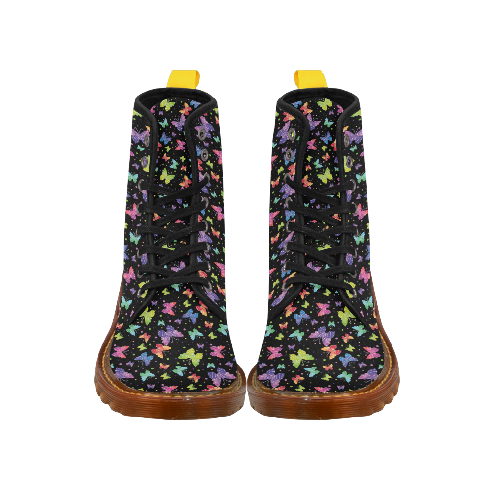 Colorful Butterflies Black Edition Martin Boots For Women Model 1203H