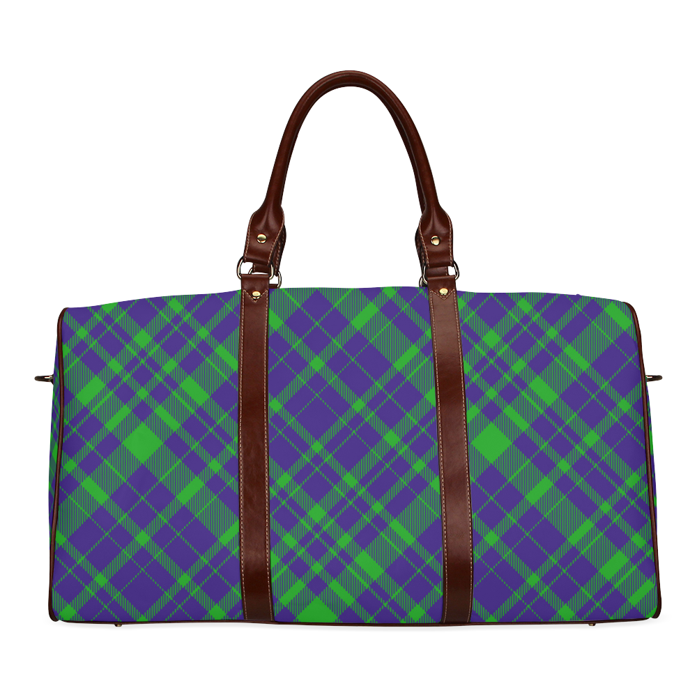 Diagonal Green & Purple Plaid Modern Style Waterproof Travel Bag/Large (Model 1639)