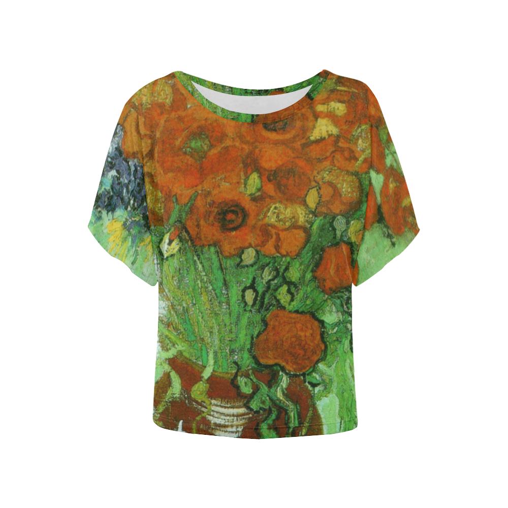 Van Gogh Red Poppies and Daisies Women's Batwing-Sleeved Blouse T shirt (Model T44)