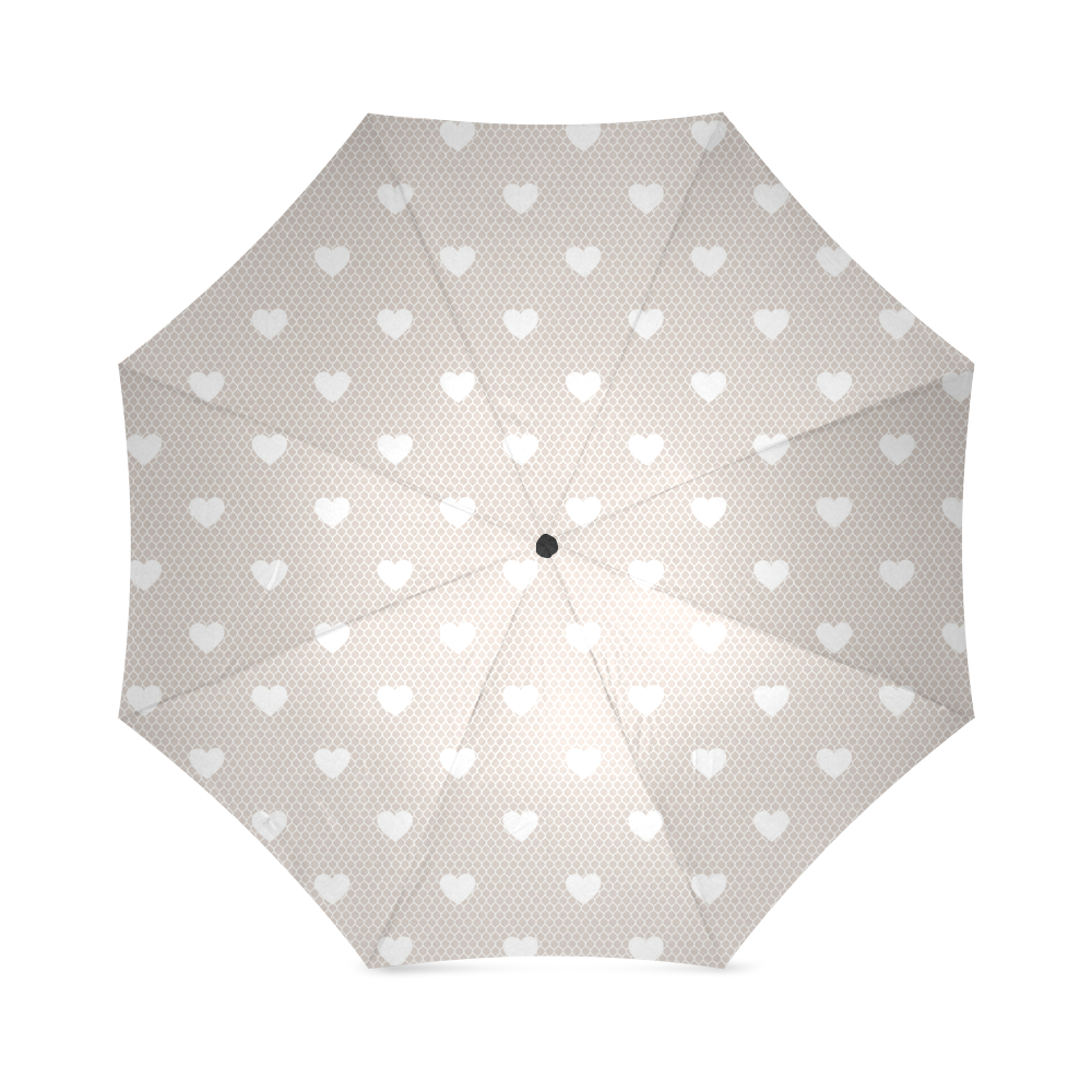 White Hearts Pattern on Grey, Lace Effect Foldable Umbrella (Model U01)