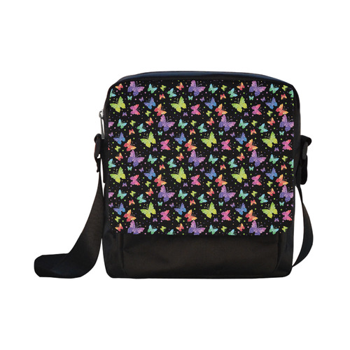 Colorful Butterflies Black Edition Crossbody Nylon Bags (Model 1633)