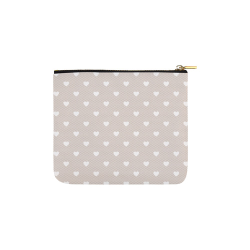 White Hearts Pattern on Grey, Lace Effect Carry-All Pouch 6''x5''