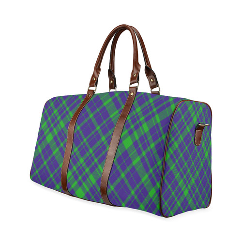 Diagonal Green & Purple Plaid Modern Style Waterproof Travel Bag/Large (Model 1639)
