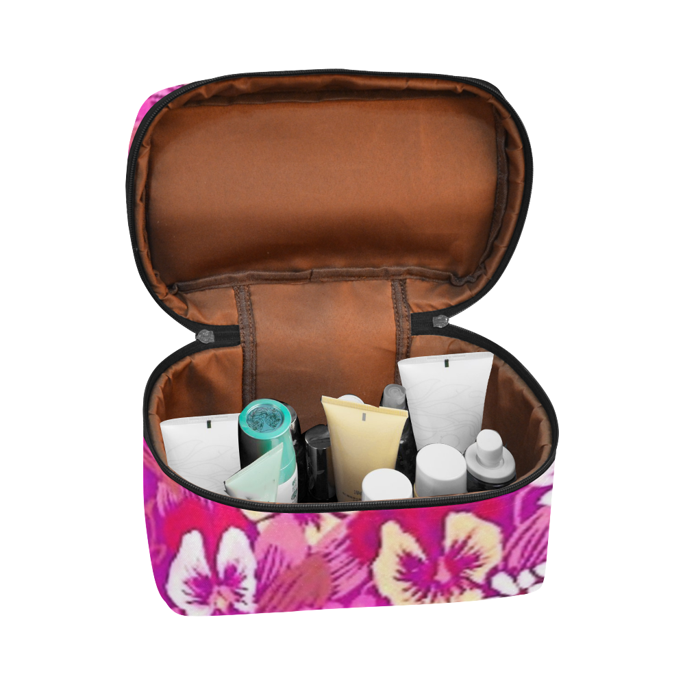 Pink Pansy Cosmetic Bag/Large (Model 1658)