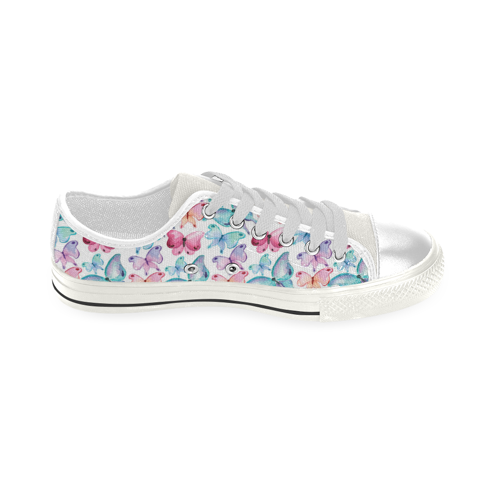 Watercolor Colorful Butterflies Low Top Canvas Shoes for Kid (Model 018)