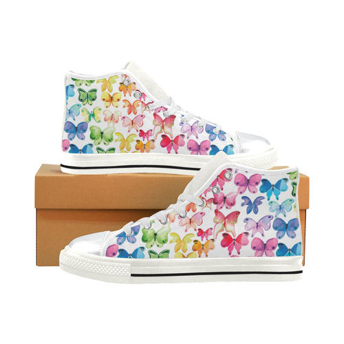 Rainbow Butterflies High Top Canvas Shoes for Kid (Model 017)