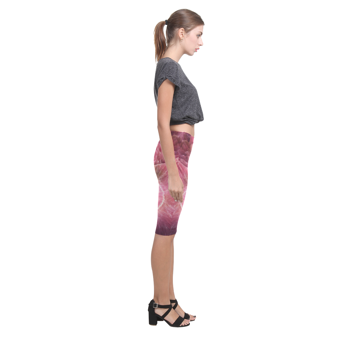 Pink and white stone texture Hestia Cropped Leggings (Model L03)