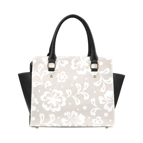 White Flowers on Grey, Lace Effect, Floral Pattern Classic Shoulder Handbag (Model 1653)