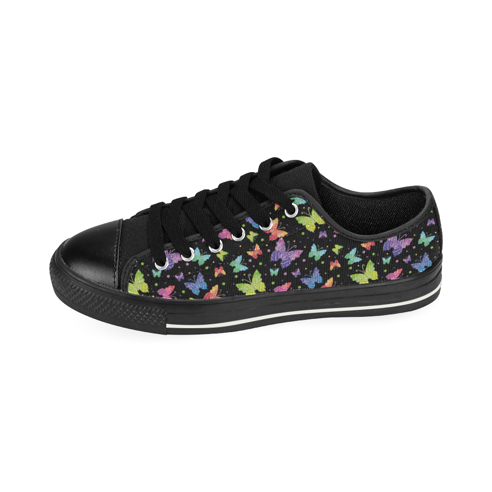 Colorful Butterflies Black Edition Low Top Canvas Shoes for Kid (Model 018)