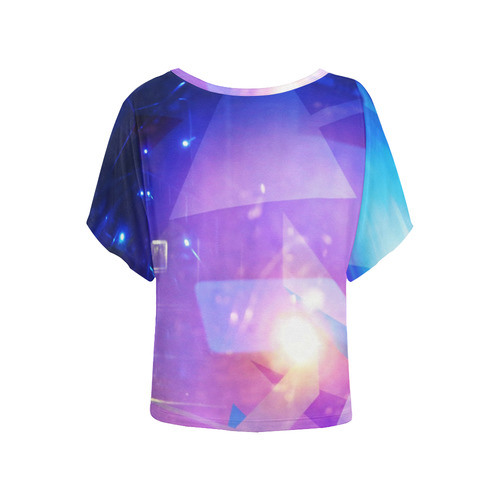Purple Abstract Triangles Women's Batwing-Sleeved Blouse T shirt (Model T44)