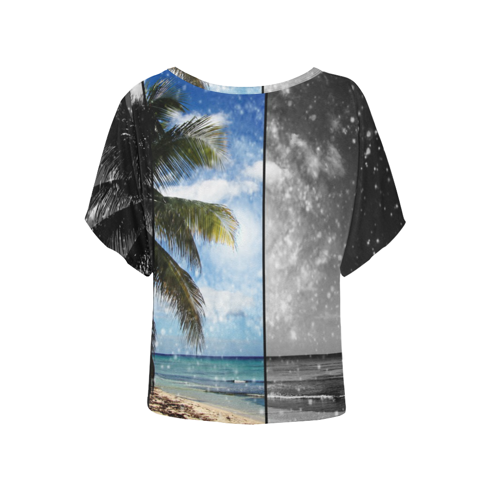 Caribbean Dreaming Women's Batwing-Sleeved Blouse T shirt (Model T44)