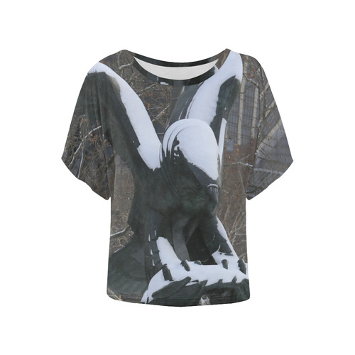 NYC Snowy Winter Eagle Statue Women's Batwing-Sleeved Blouse T shirt (Model T44)