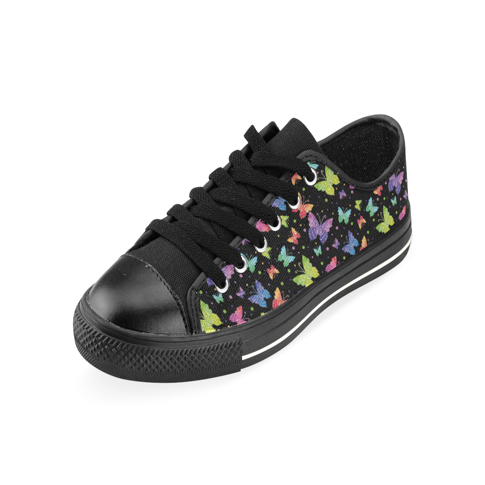 Colorful Butterflies Black Edition Low Top Canvas Shoes for Kid (Model 018)