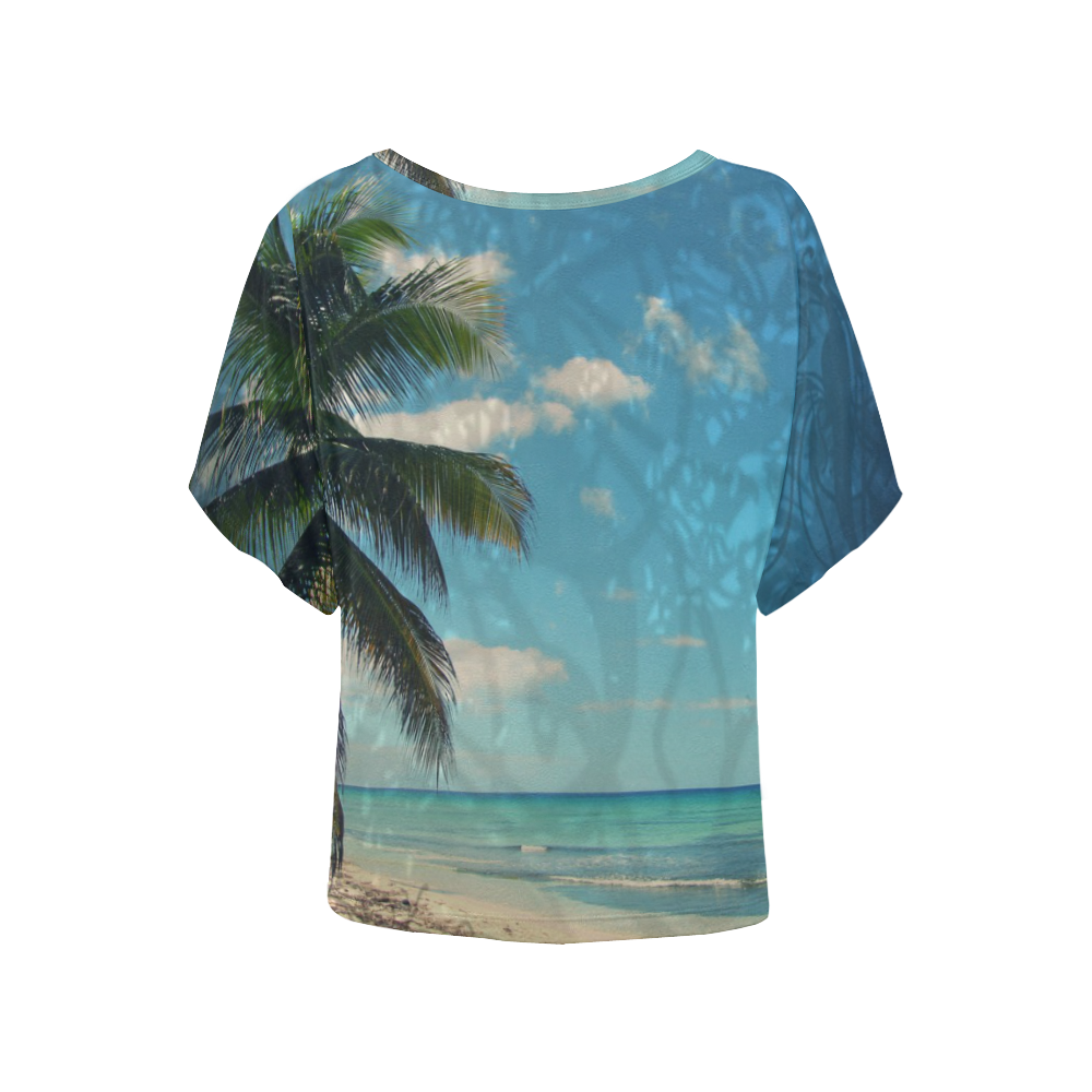 Caribbean Blue Women's Batwing-Sleeved Blouse T shirt (Model T44)