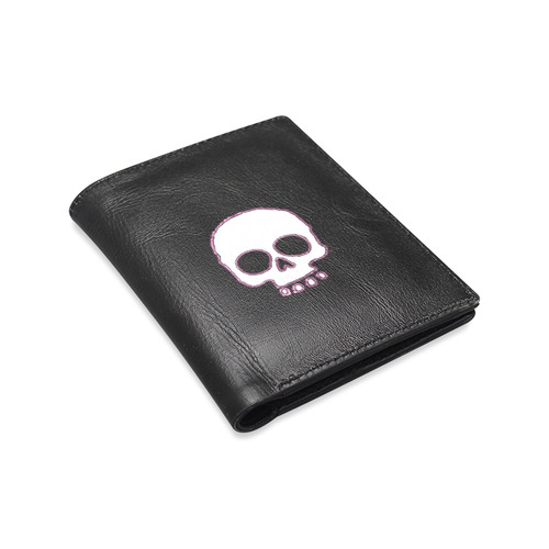 Pink Neon Skull Men's Leather Wallet (Model 1612)