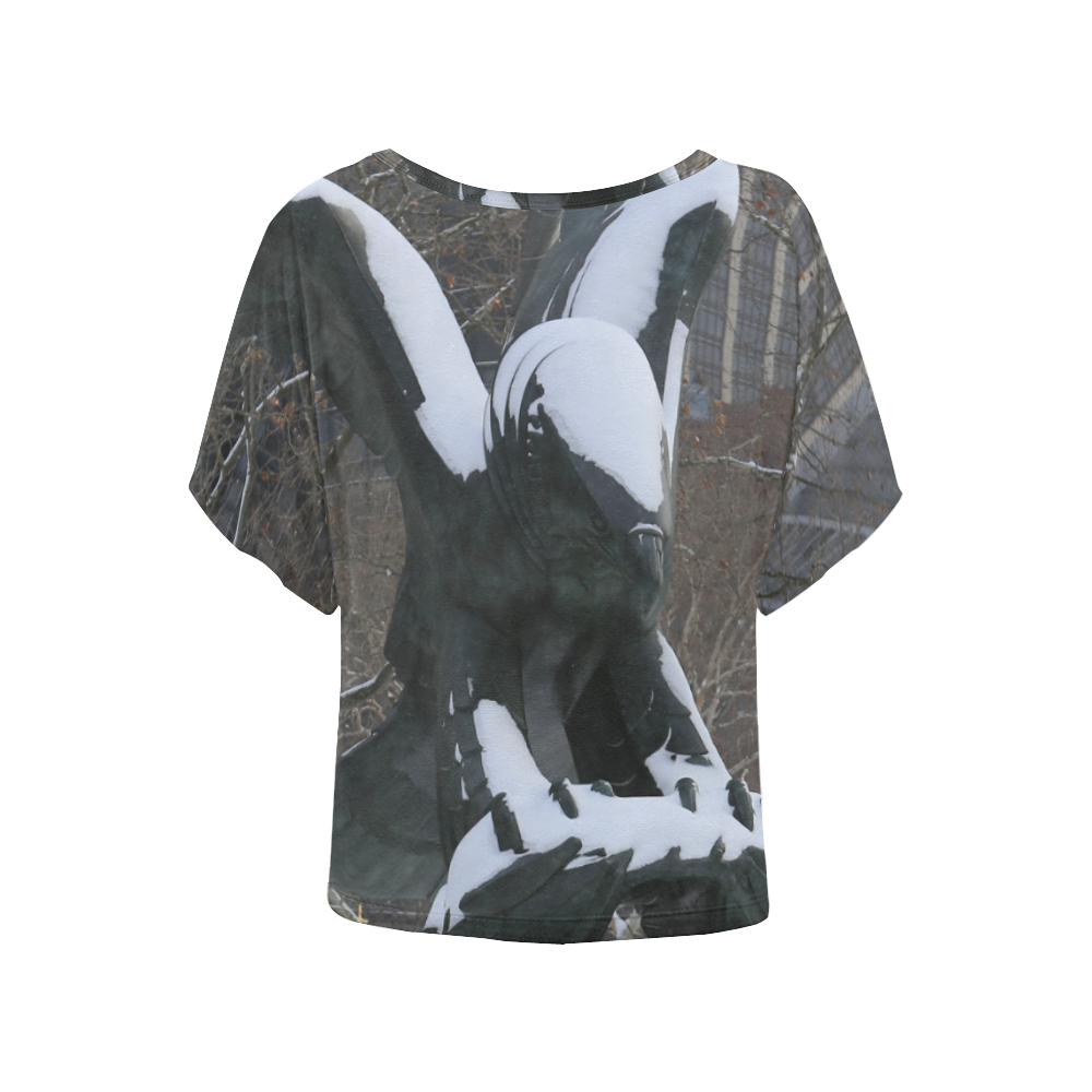 NYC Snowy Winter Eagle Statue Women's Batwing-Sleeved Blouse T shirt (Model T44)