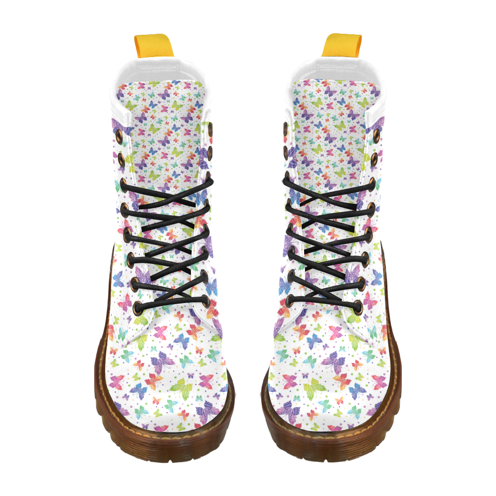 Colorful Butterflies High Grade PU Leather Martin Boots For Women Model 402H