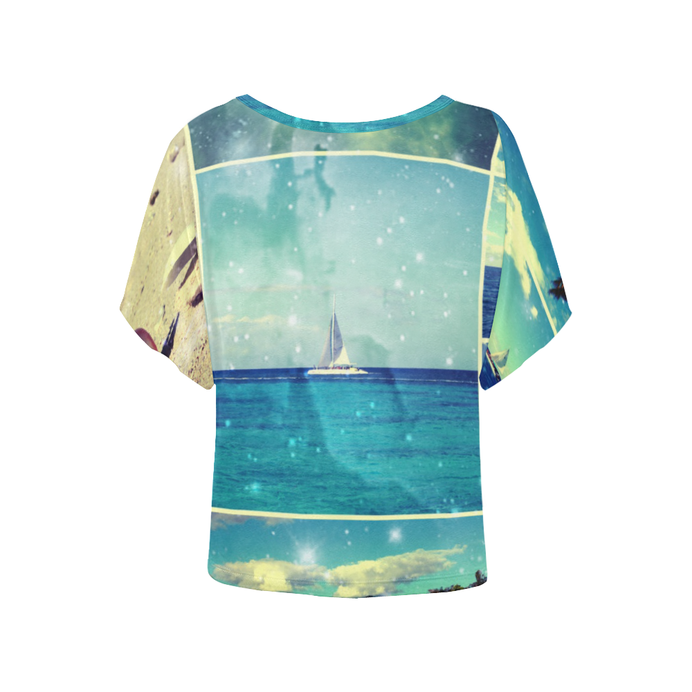 Starry Starry Caribbean Night Women's Batwing-Sleeved Blouse T shirt (Model T44)