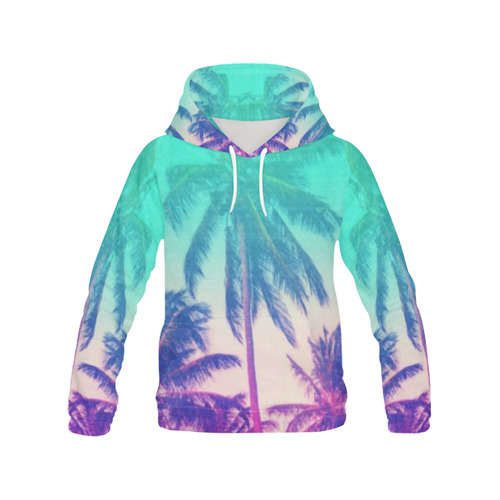 Tropical Palm Trees Green Magenta All Over Print Hoodie for Women (USA Size) (Model H13)