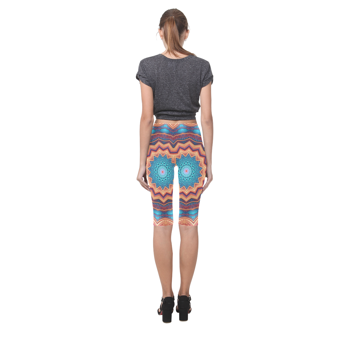 Blue Feather Mandala Hestia Cropped Leggings (Model L03)