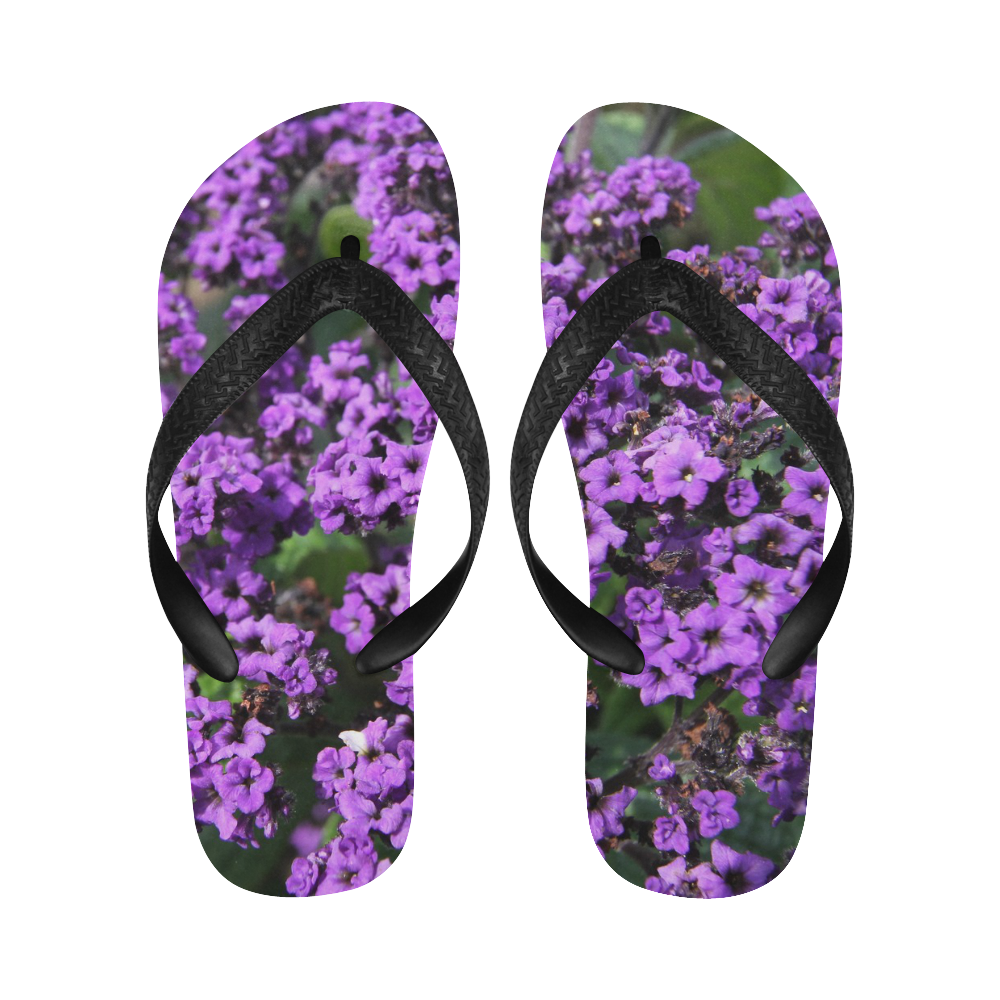 Purple Flowers Flip Flops for Men/Women (Model 040)