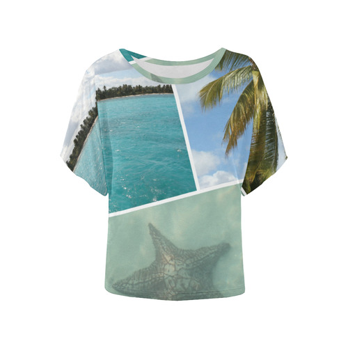 Caribbean Vacation Photo Collage Women's Batwing-Sleeved Blouse T shirt (Model T44)