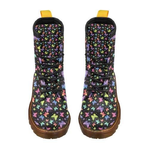 Colorful Butterflies Black Edition High Grade PU Leather Martin Boots For Women Model 402H