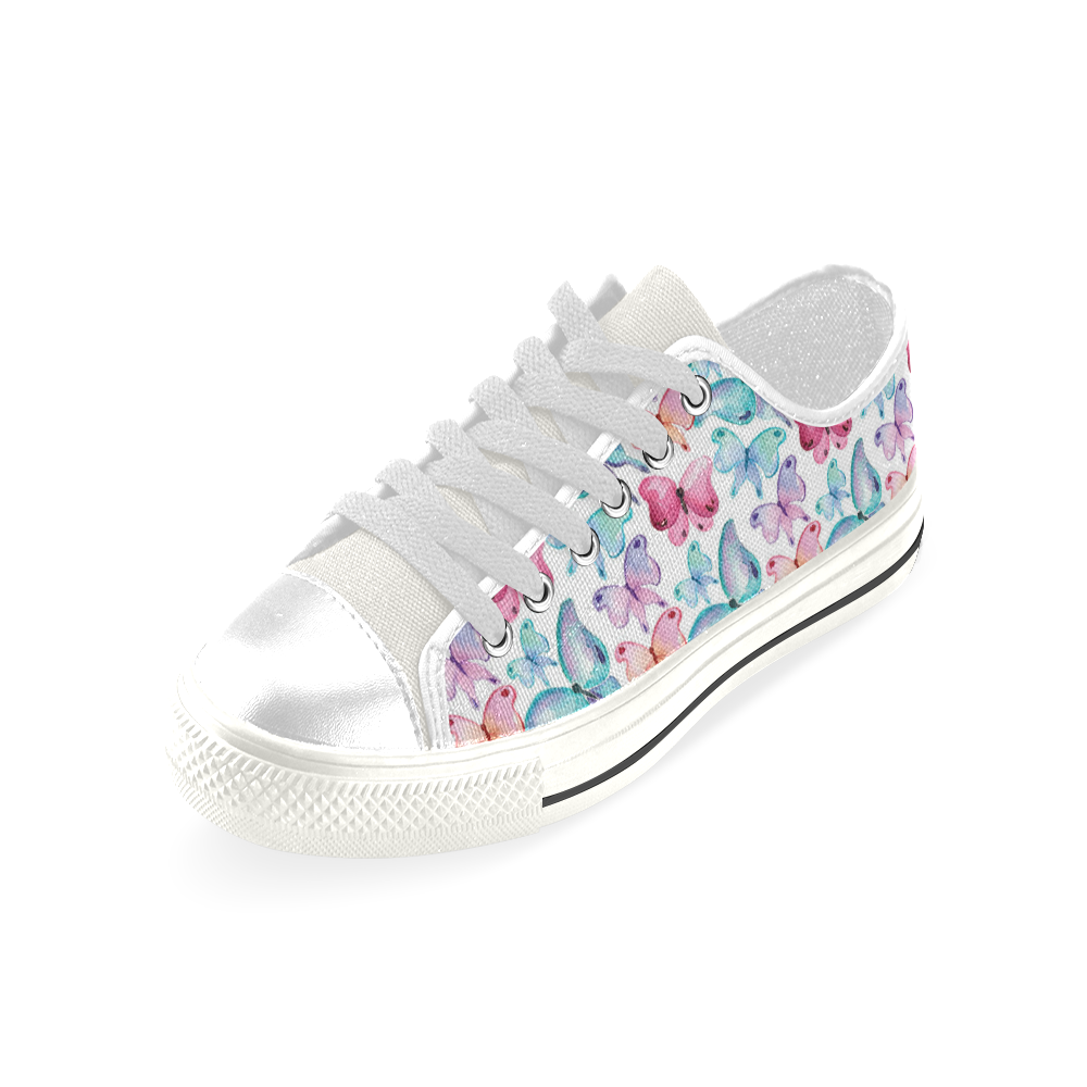 Watercolor Colorful Butterflies Low Top Canvas Shoes for Kid (Model 018)