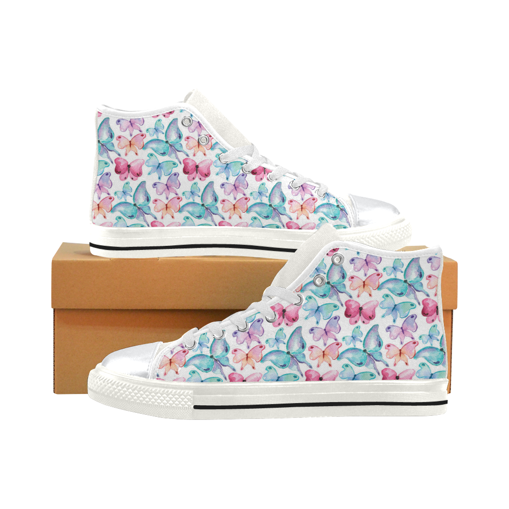 Watercolor Colorful Butterflies High Top Canvas Shoes for Kid (Model 017)