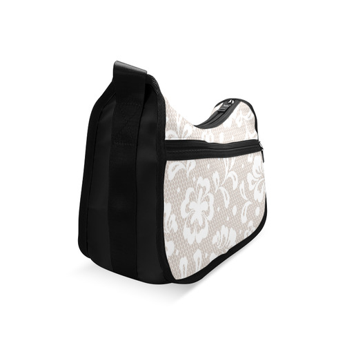 White Flowers on Grey, Lace Effect, Floral Pattern Crossbody Bags (Model 1616)