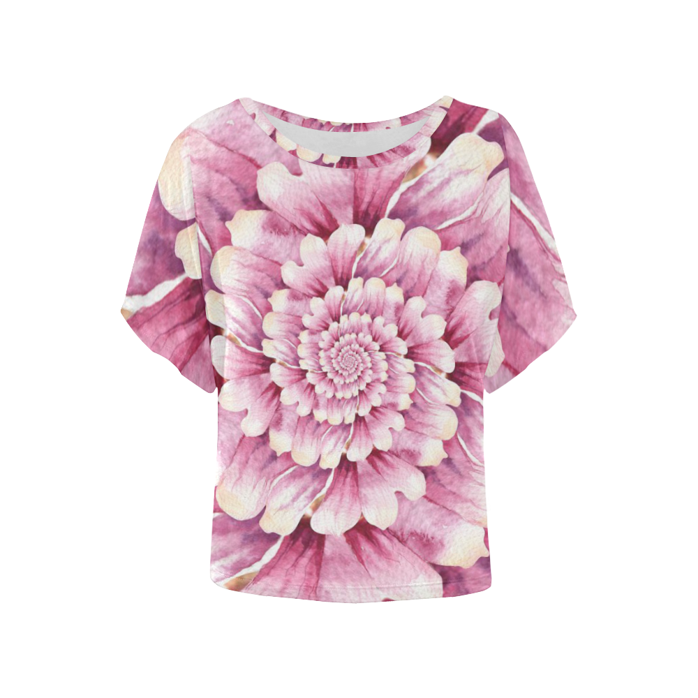 Flower Swirls Women's Batwing-Sleeved Blouse T shirt (Model T44)