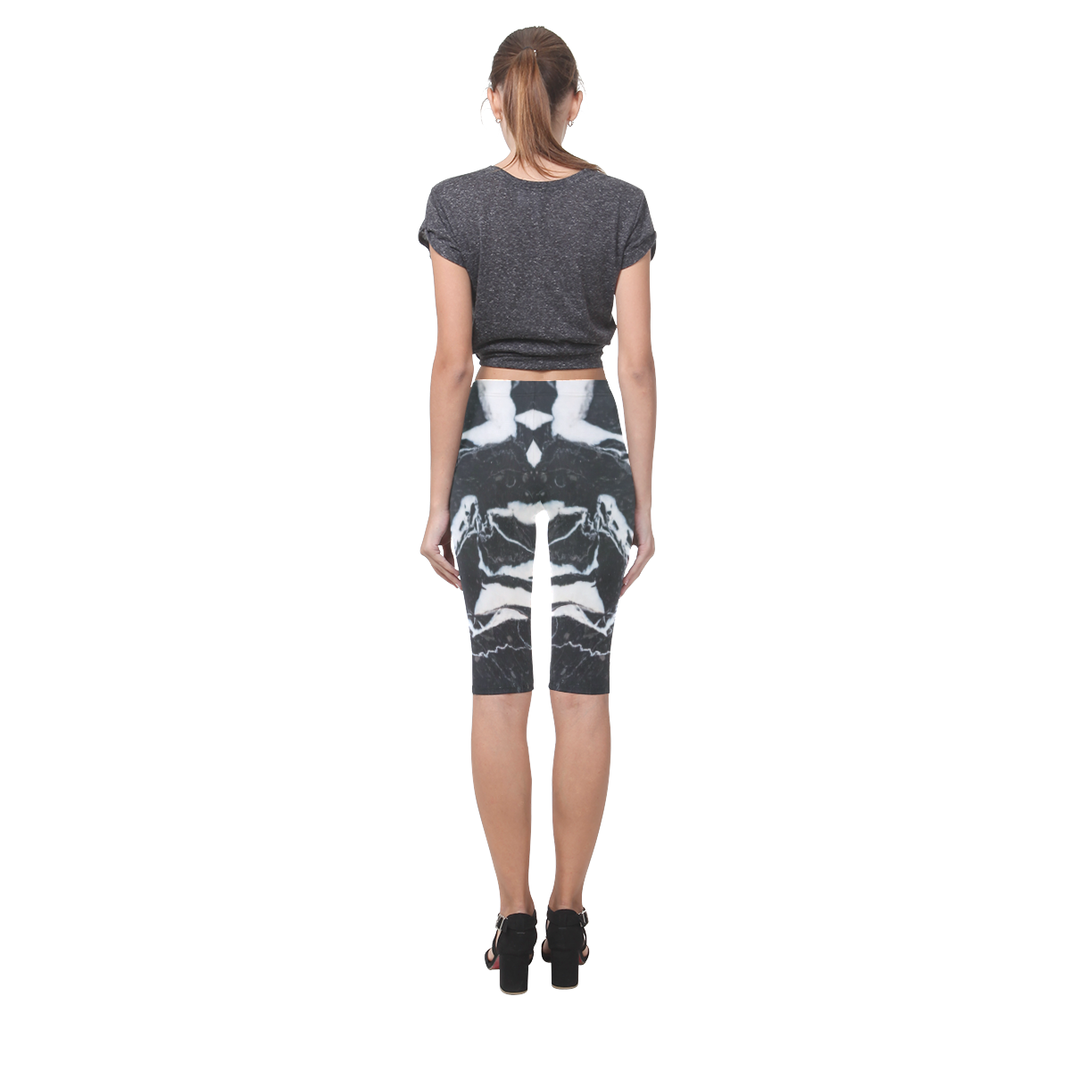 Black and white marble stone texture Hestia Cropped Leggings (Model L03)